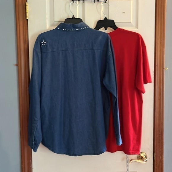 Shipshe-L-Patriotic denim L/S button-down Shirt with matching T-shirt. - Picture 2 of 16